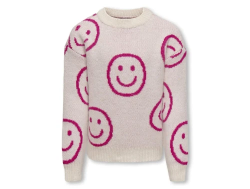 Kids ONLY birch/fuchsia purple happie pullover striktrøje
