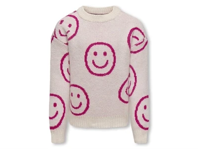 Kids ONLY birch/fuchsia purple happie pullover striktrøje