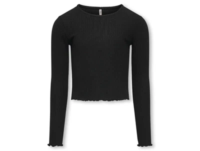 Kids ONLY sort top med lange ærmer og flæsedetaljer forfra