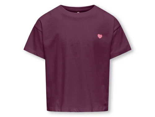 Kids ONLY t-shirt i mauve wine med lyserødt hjertebroderi forfra