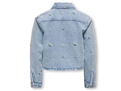 bagside af lyseblå kids only denimskjorte med broderede blomster
