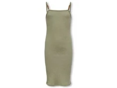 kids only kjole i grøn med perledetaljer på stropper, set forfra