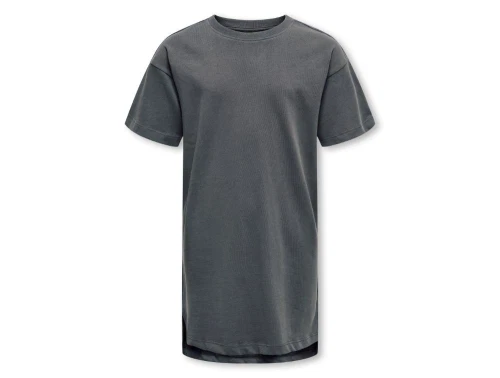 sortgrå t-shirtkjole fra kids only med løs pasform og rund hals, set forfra