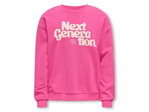 sweatshirt i pink fra kids only med tekstprint next generation på brystet, set forfra
