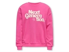 sweatshirt i pink fra kids only med tekstprint next generation på brystet, set forfra