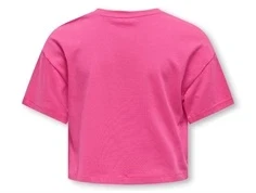bagside af pink t-shirt fra kids only med løstsiddende pasform og korte ærmer
