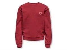 rød sweatshirt fra kids only med lille hjerteprint foran og rund hals