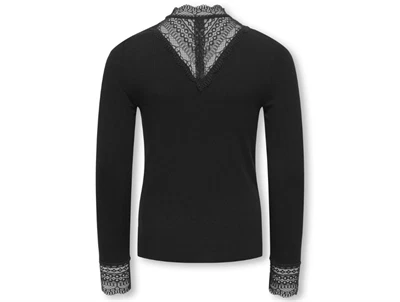 KIDS ONLY sort bluse med blondekrave og blondedetaljer bagpå