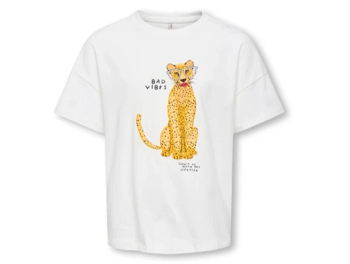 Kids Only t-shirt i råhvid nuance med leopard print