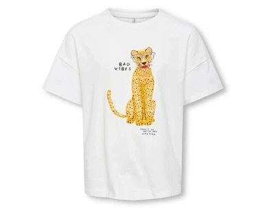 Kids Only t-shirt i råhvid nuance med leopard print