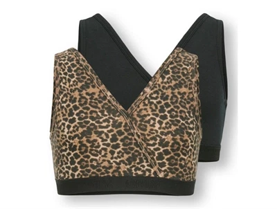 Kids ONLY top 2-pak sort og leopardprint vendbar med logoelastik set forfra