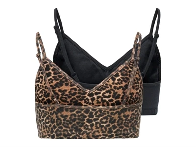 Kids ONLY top 2-pak sort og leopardprint med tynde stropper set bagfra