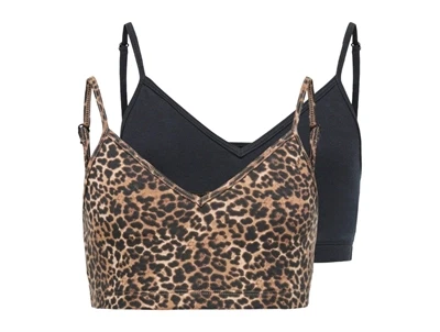 Kids ONLY top 2-pak sort og leopardprint med justerbare stropper set forfra
