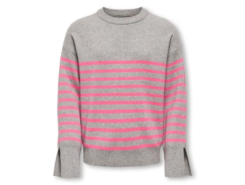 KIDS ONLY striktrøje grey melange med pink striber til piger