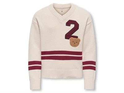 KIDS ONLY striktrøje birch med bjørnebadge og striber til piger