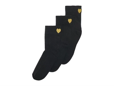 Kids ONLY strømper sorte med  guld glimmer hjerte (3-pak)