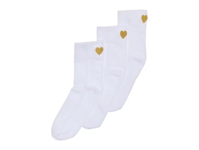 Kids ONLY strømper i hvid med guldhjerte 3-pak
