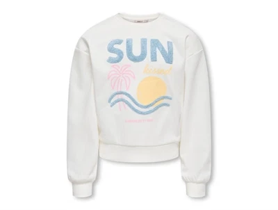 Kids ONLY sweatshirt i råhvid med farverigt print og tekst set forfra