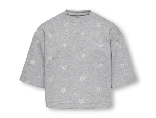 Kids ONLY sweatshirt i grå med broderede blomster set forfra