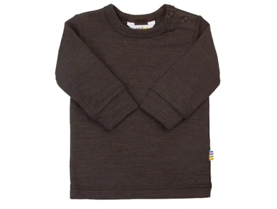 Joha bluse med lange ærmer i dark brown merinould og silke