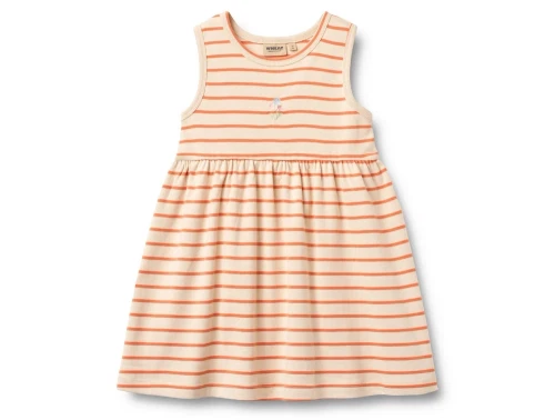 Wheat Martha kjole i orange striber med broderi forfra