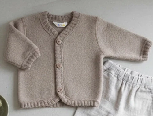 Joha cardigan sesam melange med knapper i merinould