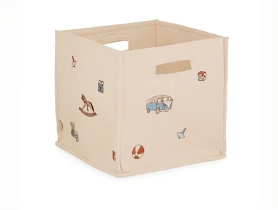 Cam Cam Copenhagen canvas opbevaringskurv i råhvid nuance med vintage toys print