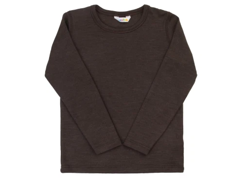 Joha bluse med lange ærmer i dark brown merinould og silke