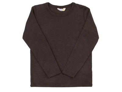 Joha bluse med lange ærmer i dark brown merinould og silke