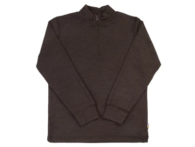 Joha bluse med lynlås i dark brown merinould og silke
