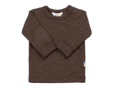 Joha brun bluse i merinould med trykknapper