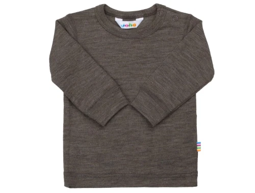 Joha bluse i brun melange merinould og silke med trykknapper