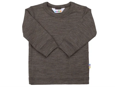 Joha bluse i brun melange merinould og silke med trykknapper