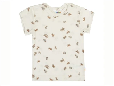 Joha t-shirt i råhvid nuance med krabbeprint og korte ærmer i uld og silke