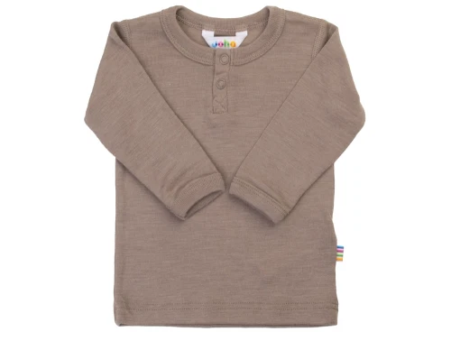 Joha bluse med lange ærmer i dark beige merinould og silke