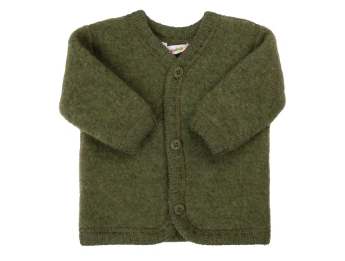 Joha cardigan i mørk oliven børstet merinould med knapper foran  