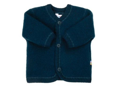 Joha cardigan i mørk turkis børstet merinould med knapper foran  