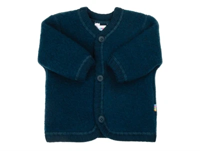 Joha cardigan i mørk turkis børstet merinould med knapper foran  