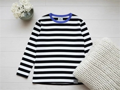 Mads Nørgaard black/ecru stribet t-shirt Tobino