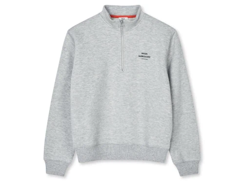 Mads Nørgaard half zip sweatshirt i grey melange med lille logo