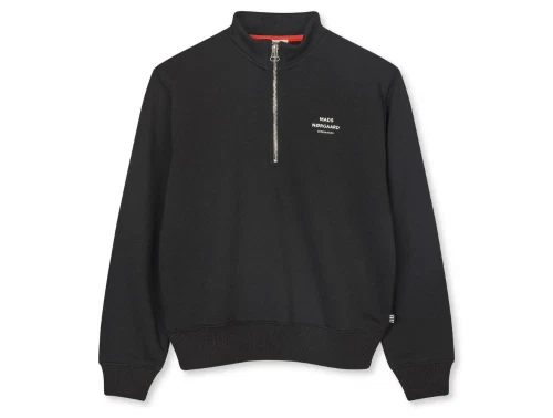 Mads Nørgaard half zip sweatshirt i jet black med lille logo