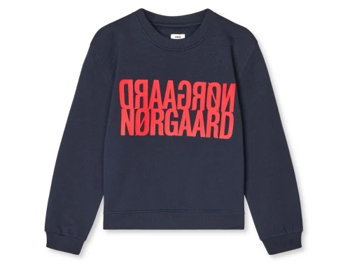 Mads Nørgaard sweatshirt i mørkeblå med spejlvendt rødt logo