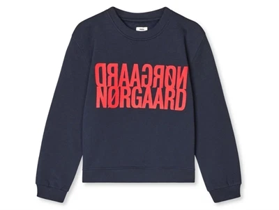 Mads Nørgaard sweatshirt i mørkeblå med spejlvendt rødt logo