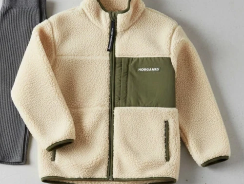 Mads Nørgaard Jeffo teddy fleece jakke vanilla custard med grøn brystlomme