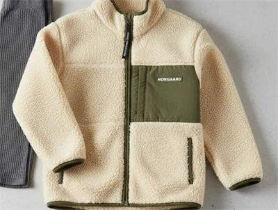 Mads Nørgaard Jeffo teddy fleece jakke vanilla custard med grøn brystlomme