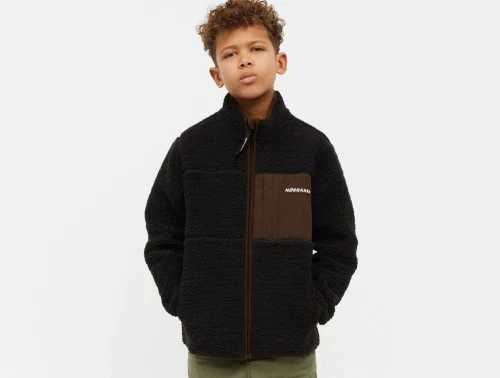 Mads Nørgaard fleecejakke i sort med brun brystlomme på barn