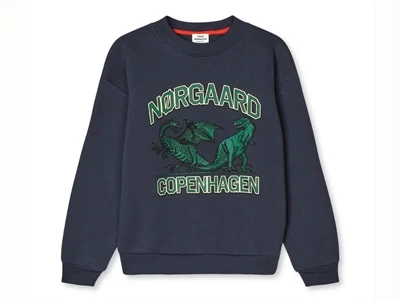 Mads Nørgaard mørkeblå sweatshirt med drageprint forfra