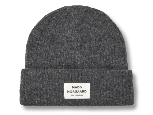 Mads Nørgaard hue i dark grey melange med ribstruktur