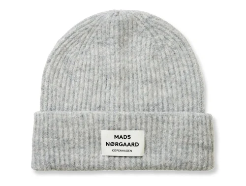 Mads Nørgaard hue i light grey melange med rib og logo
