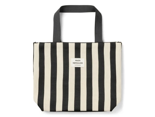 Mads Nørgaard Tote Bag i sort med hvide striber og logo
